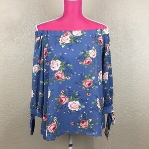 RB Couture Blue Floral Off-The-Shoulder Blouse Top